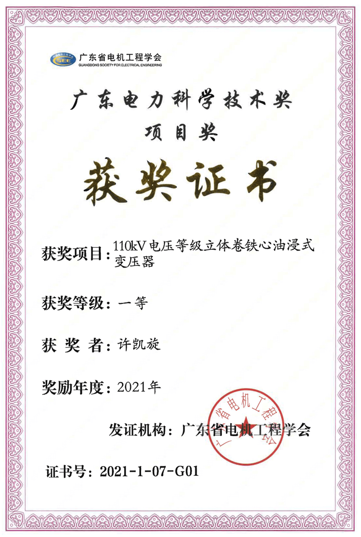 廣東電力科學(xué)技術(shù)獎項(xiàng)目獎